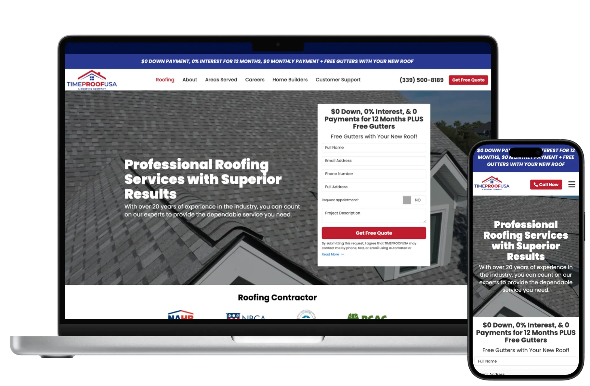 Roofing Website Design Florida — website design example